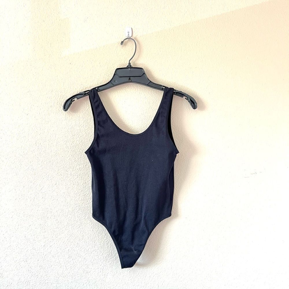 Black Ribbed Thong Bodysuit